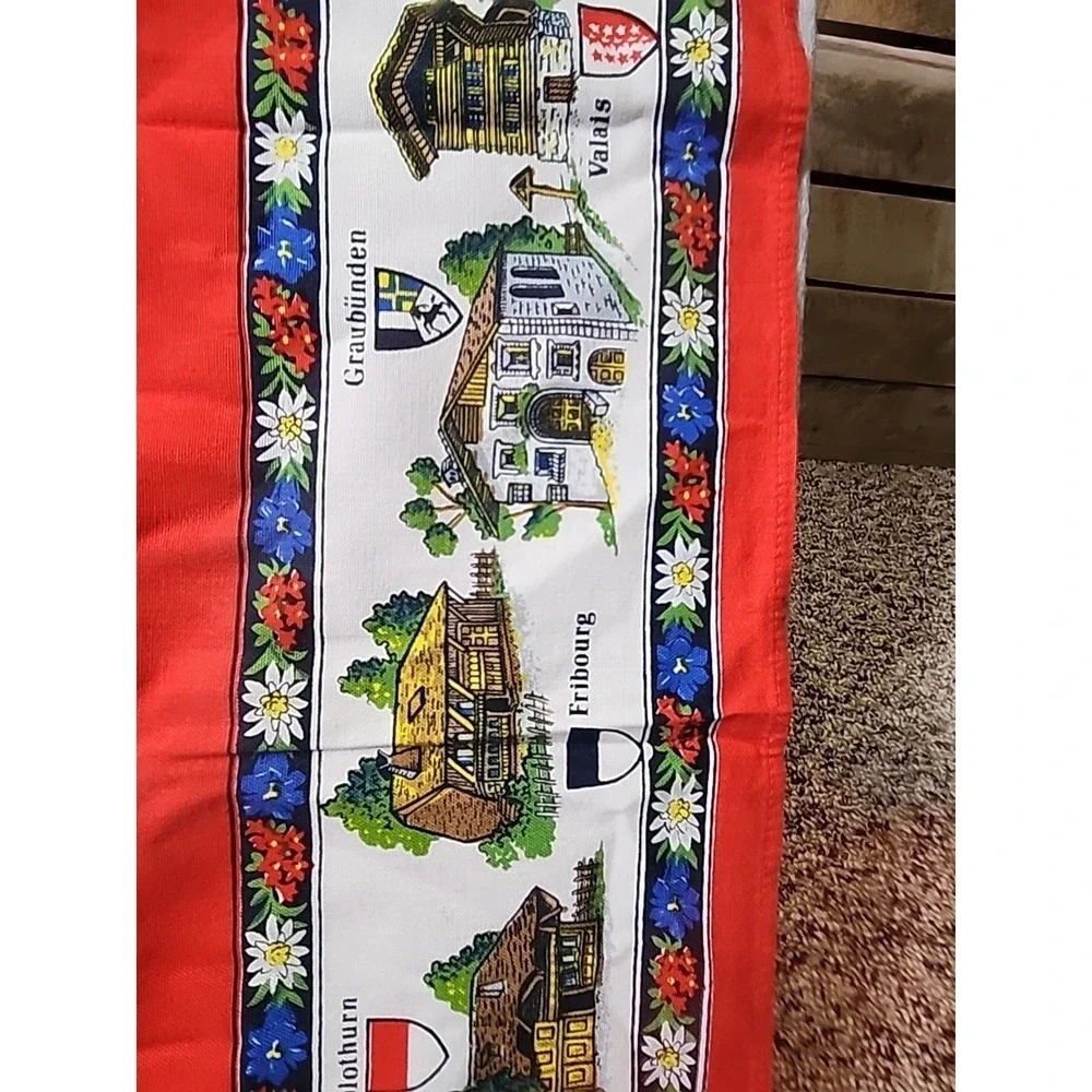 Vintage Small Table Cloth/Scarf Swiss Mountain‎ Towns